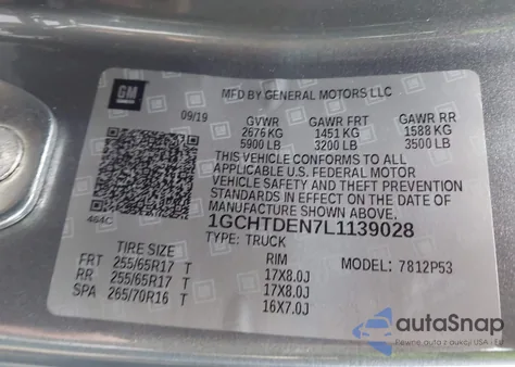 2020 Chevrolet Colorado 4Wd Long Box Z71 z USA, uszkodzony, nr VIN 1GCHTDEN7L1139028